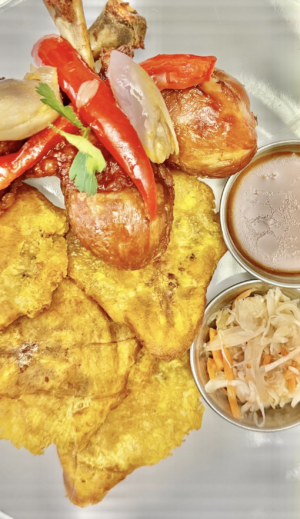Fried Chicken, Fritay Served with plantains and pikliz